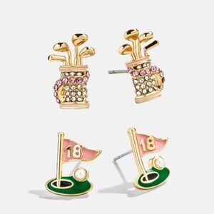 New! BaubleBar Hole In One Golf Bag & 18th Hole Flag Earring Set 2-Pair • NWOT
